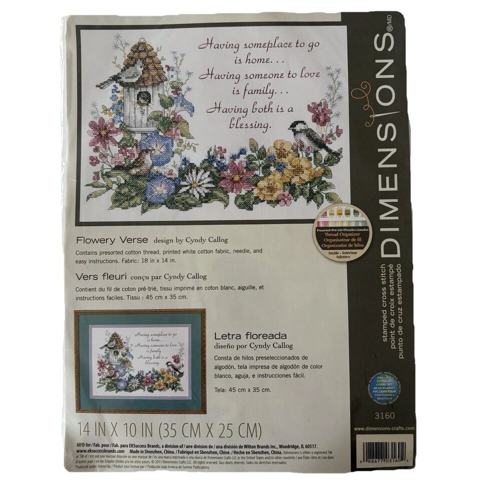 Dimensions Needlepoint Flowery Bird Verse Design By Cyndy Callog 18 x 14  #3160
